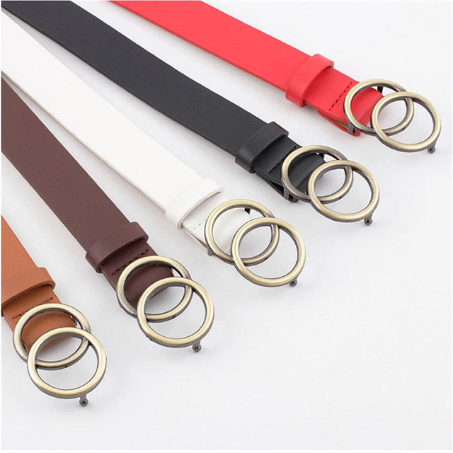 New Style Old Copper Round Buckle Ladies Belt Europe And The United States Fashion Joker Decorative Trend Simple Flat 
