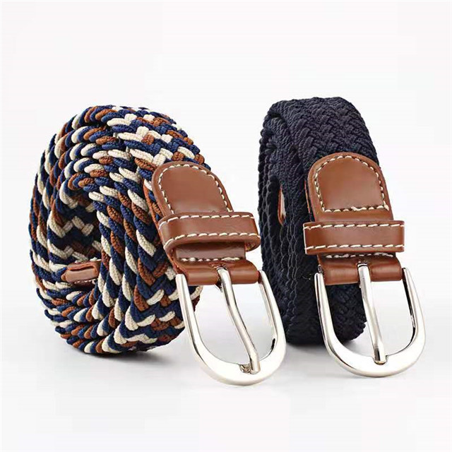 Hot Sale Fashionable Woven Mixed Color Rope Elastic Waist Belt With Zinc Alloy Metal Belt Buckle 
