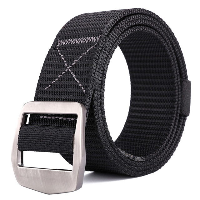 Canvas Webbing Men Woven White Cotton Braided Belt With Metal Buckles 