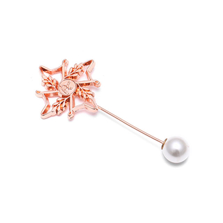 Elegant Rose Gold Long Needle Women Coat Pin Brooch With Big Pearls
