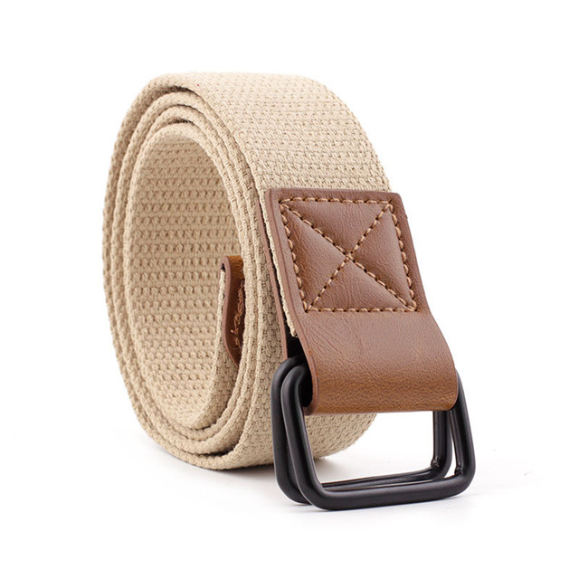 Fashion Custom Design Logo Canvas Belt Double Ring Buckle Belt Manufacturers Wholesale