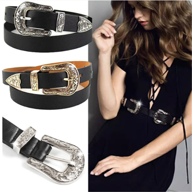 Wholesale custom Men Women's Jean Leather Belt Gold Buckle Fashion Ladies Custom Design Waist Belt 